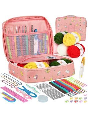 Crochet Kit for Beginners Adults 59pcs Starter Set Yarn Hooks Needles Case Gift